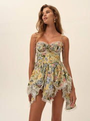 FOR LOVE & LEMONS Elea Asymmetrical Mini Dress In Yellow Blue