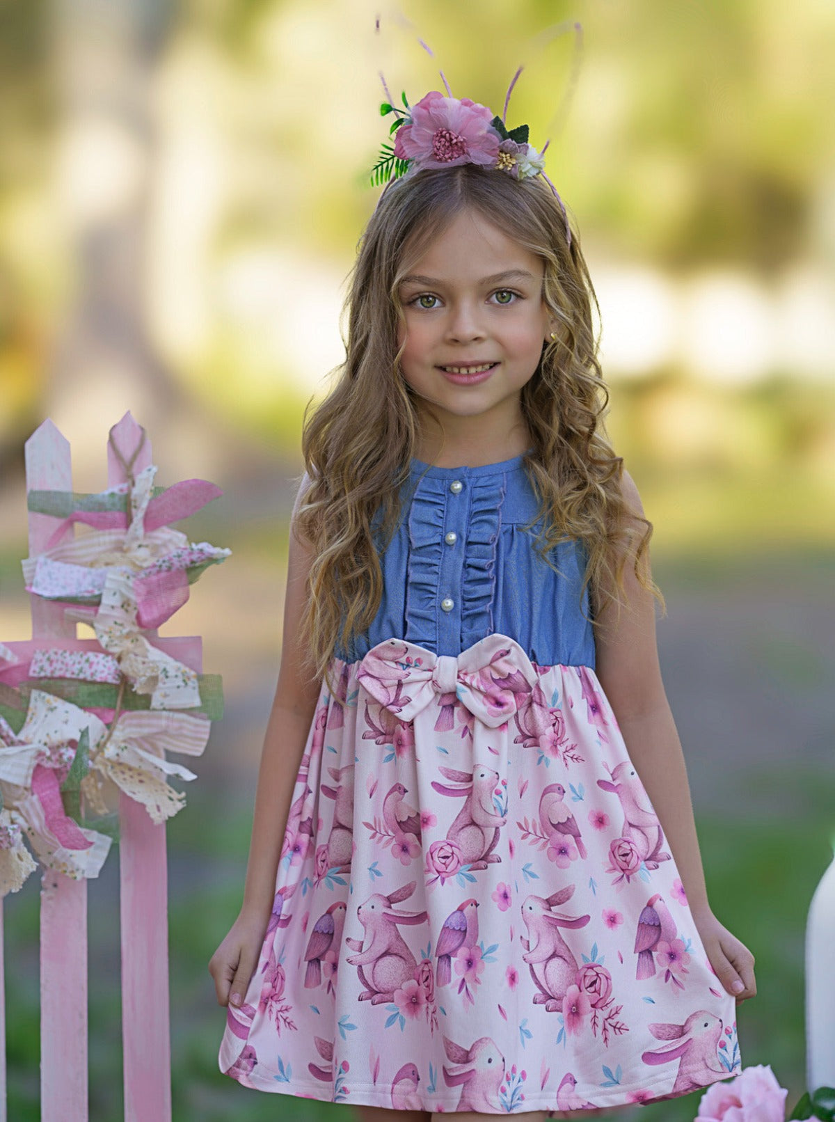 Mia Belle Girls Chambray Easter Dress | Girls Easter Dresses
