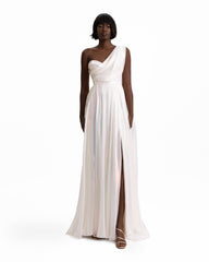 One-Shoulder Draped Chiffon Dress