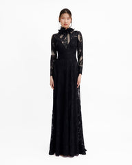 Patterned Lace Long Sleeves Black Dress