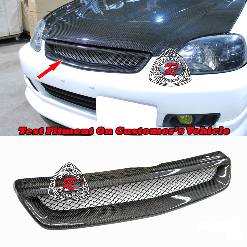 TR Style Front Grille (Carbon Fiber) For 1999-2000 Honda Civic (2Dr Coupe/3Dr Hatchback/4Dr Sedan)