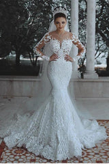 Glamorous Long Sleeve Lace Wedding Dress Mermaid Designer Bridal Gowns Online