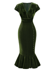 1930s Button VNeck Velvet Fishtail | 1930s | vintage dress, retro fashion