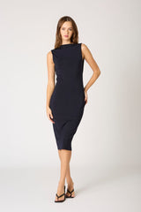 Body-Con Open Back Midi Dress in midnight front view