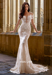 Vintage Mermaid/Trumpet Square Neck Long Sleeves Ruched Lace Wedding Dress