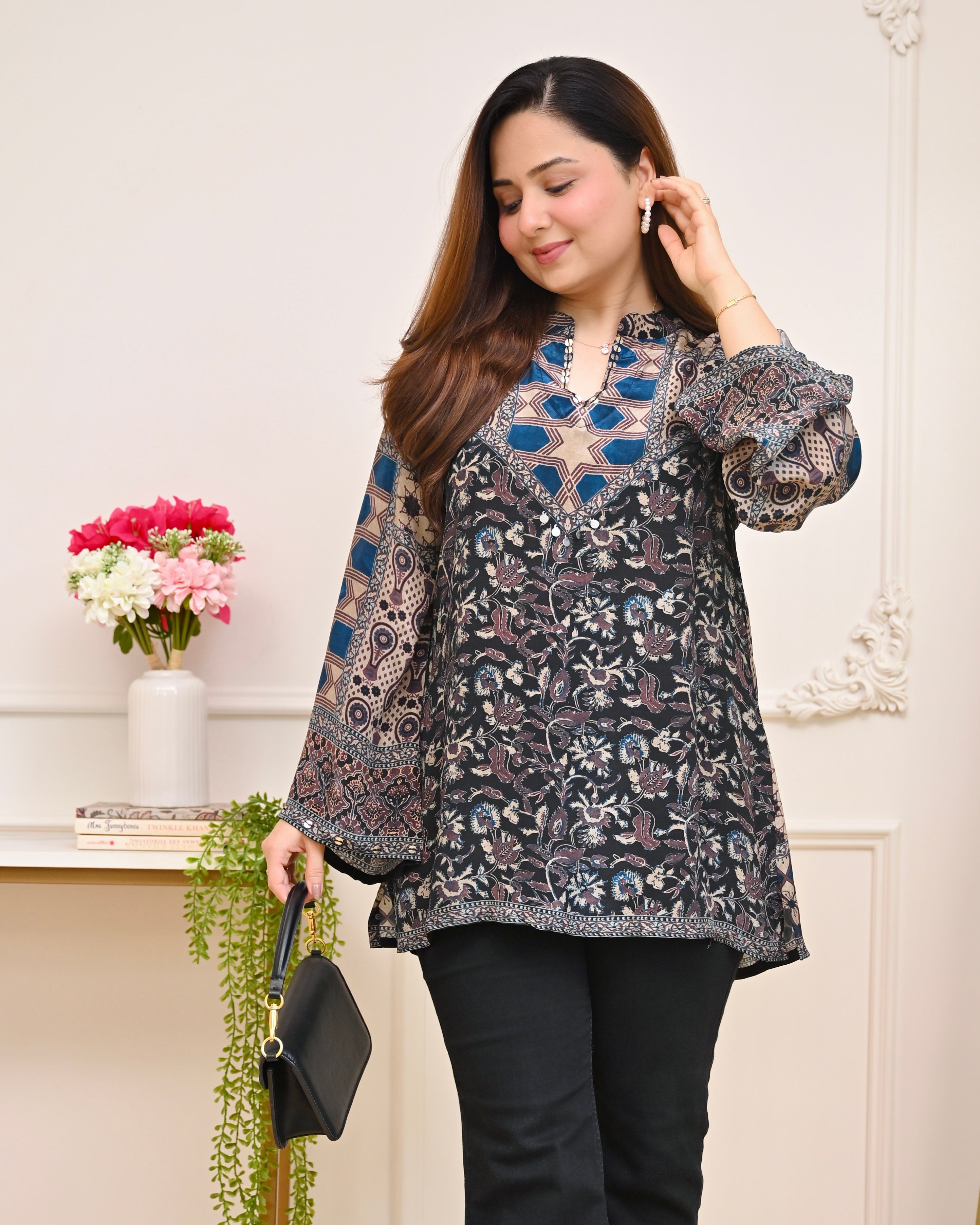 Blue Ivory Vintage Paisley Pure Crepe Shirt