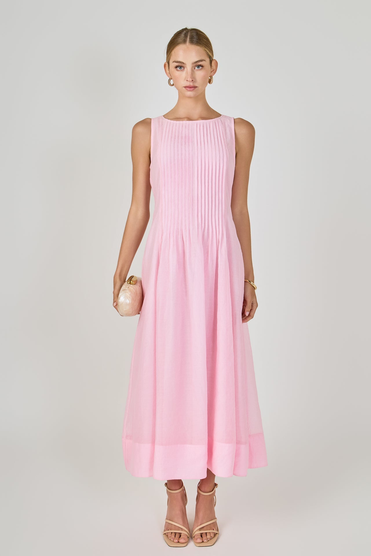 Annabelle Organza Pintuck Sleeveless Midi Dress