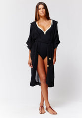 THE HOODED DRESSING GOWN in BLACK ORGANIC GAUZE