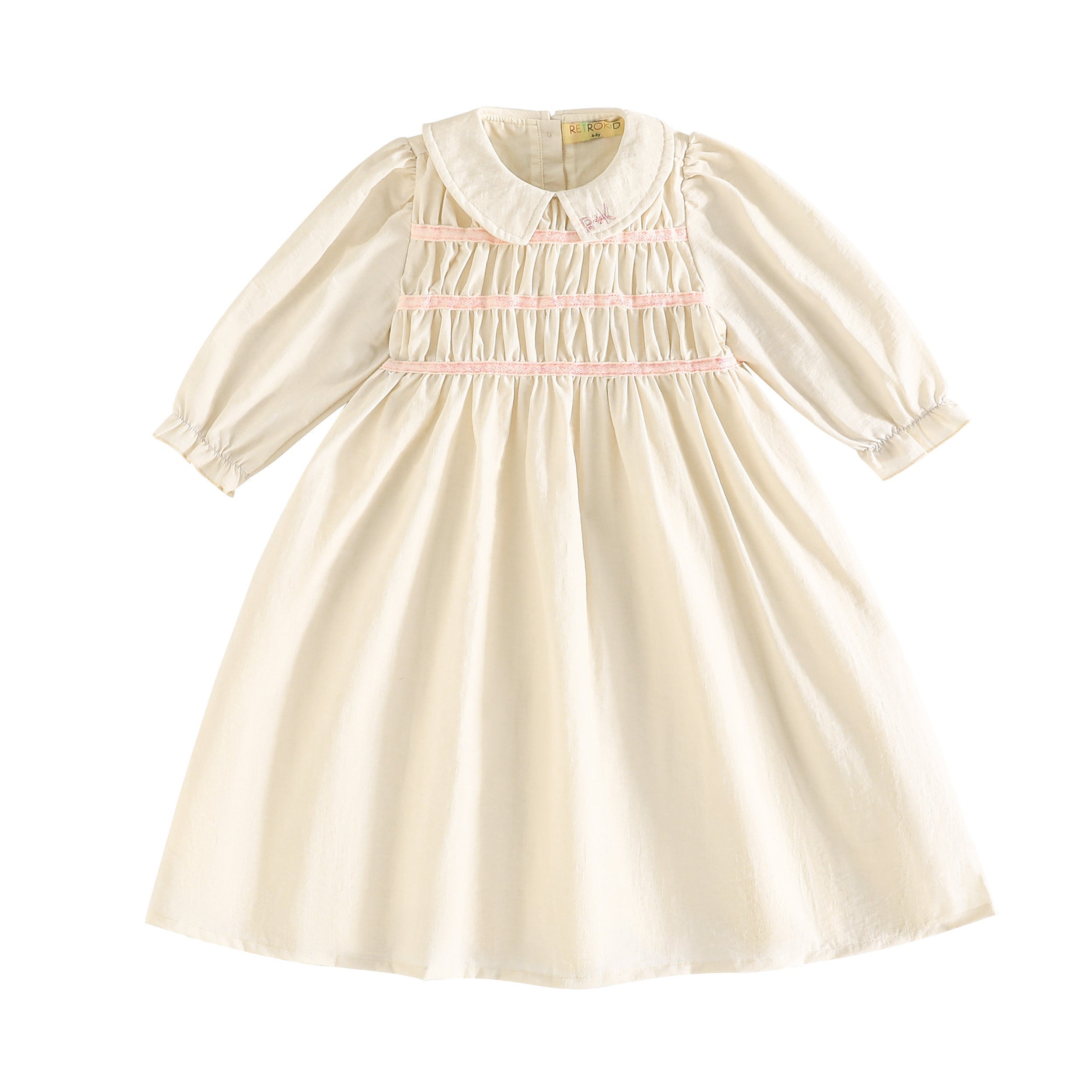 RetroKid Cream/ Pink Halston Smocked Dress - 3/4 Sleeve
