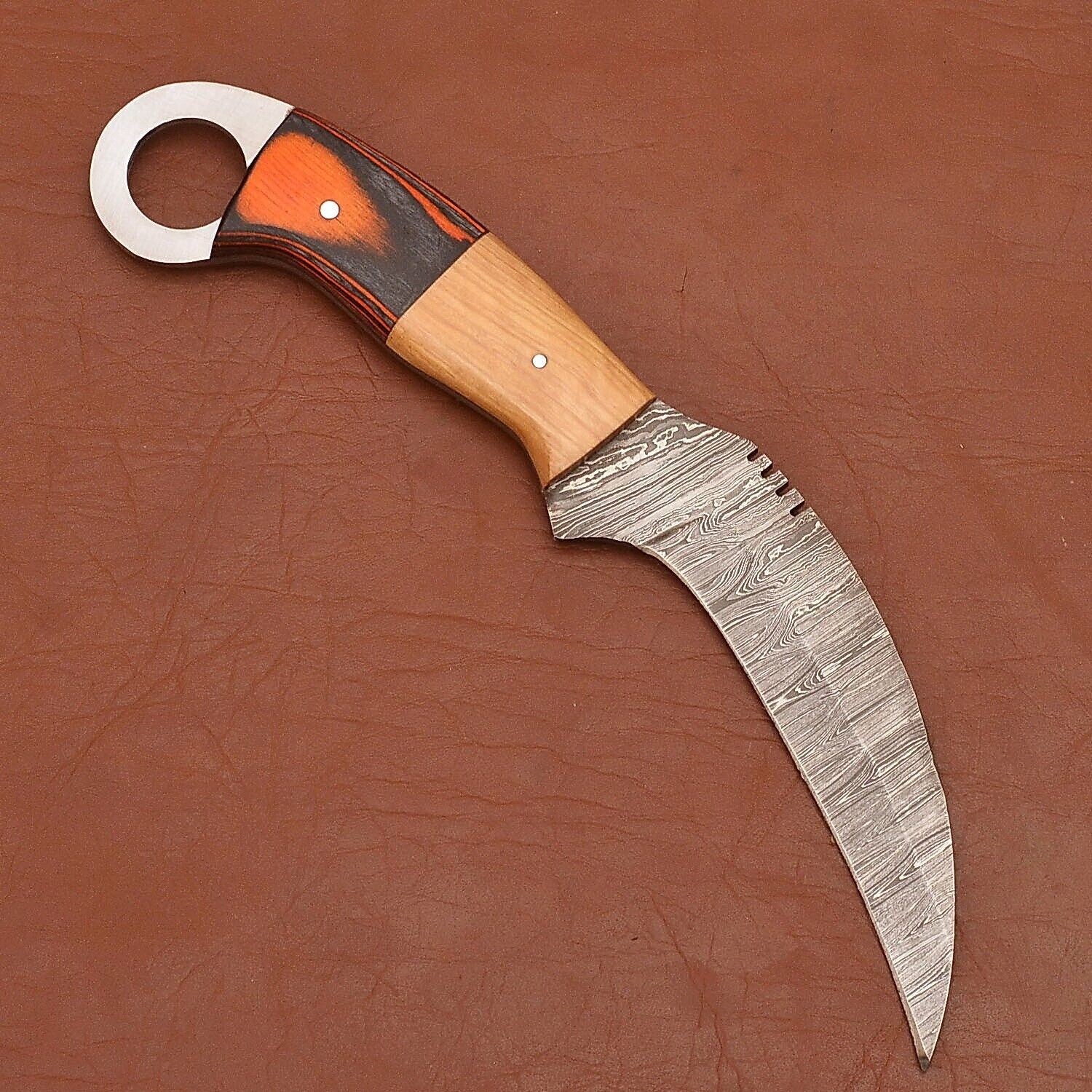 Handmade Damascus Karambit 9"Damascus Steel Karambit Knife with Wood Handle