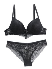 komplet bielizny koronkowej push up - czarny