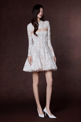 Hydrangea Straight Across Neck Applique Mini Dress - MEAN BLVD