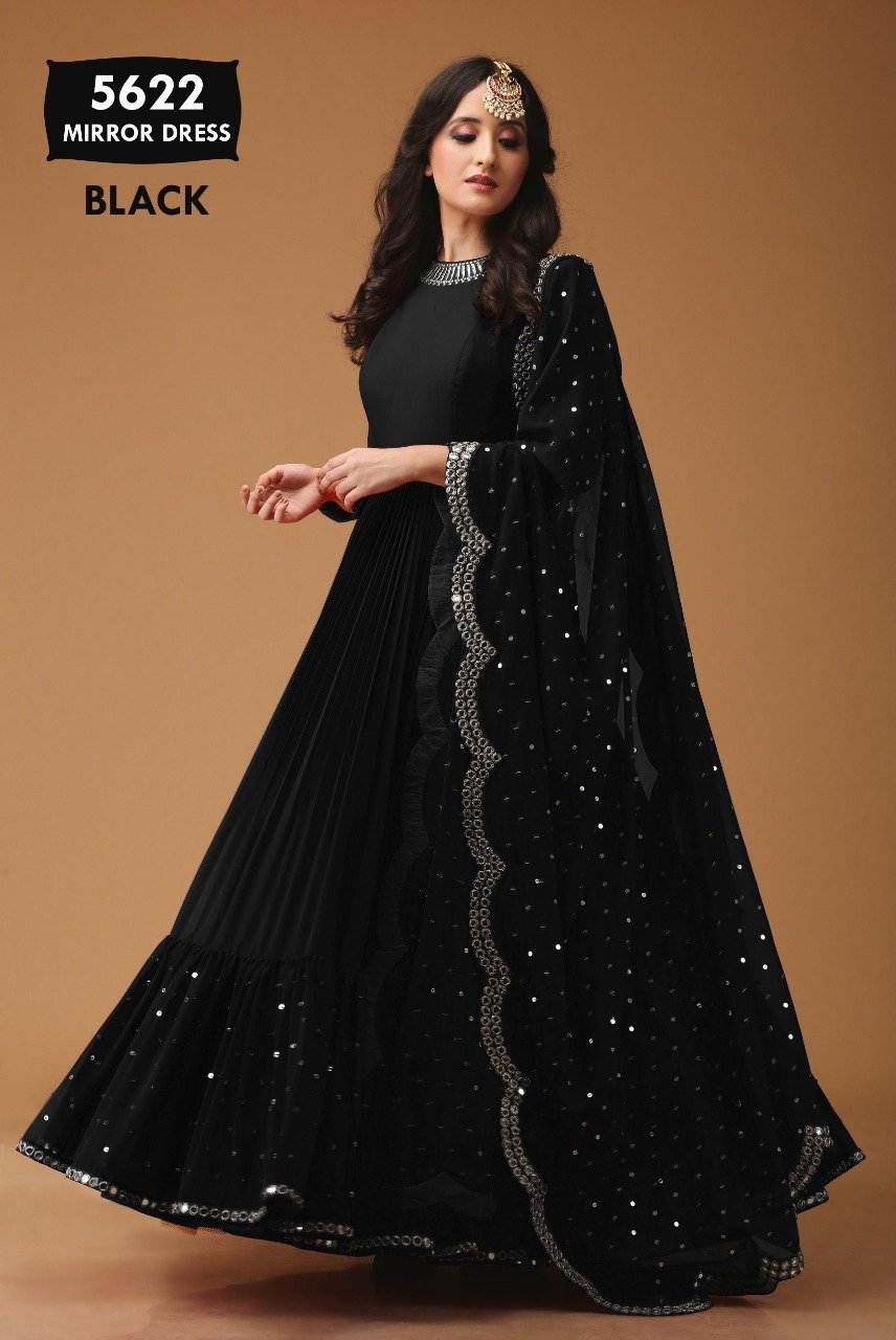 Long Indian Dress With Frill Mirror Hand Work Daman