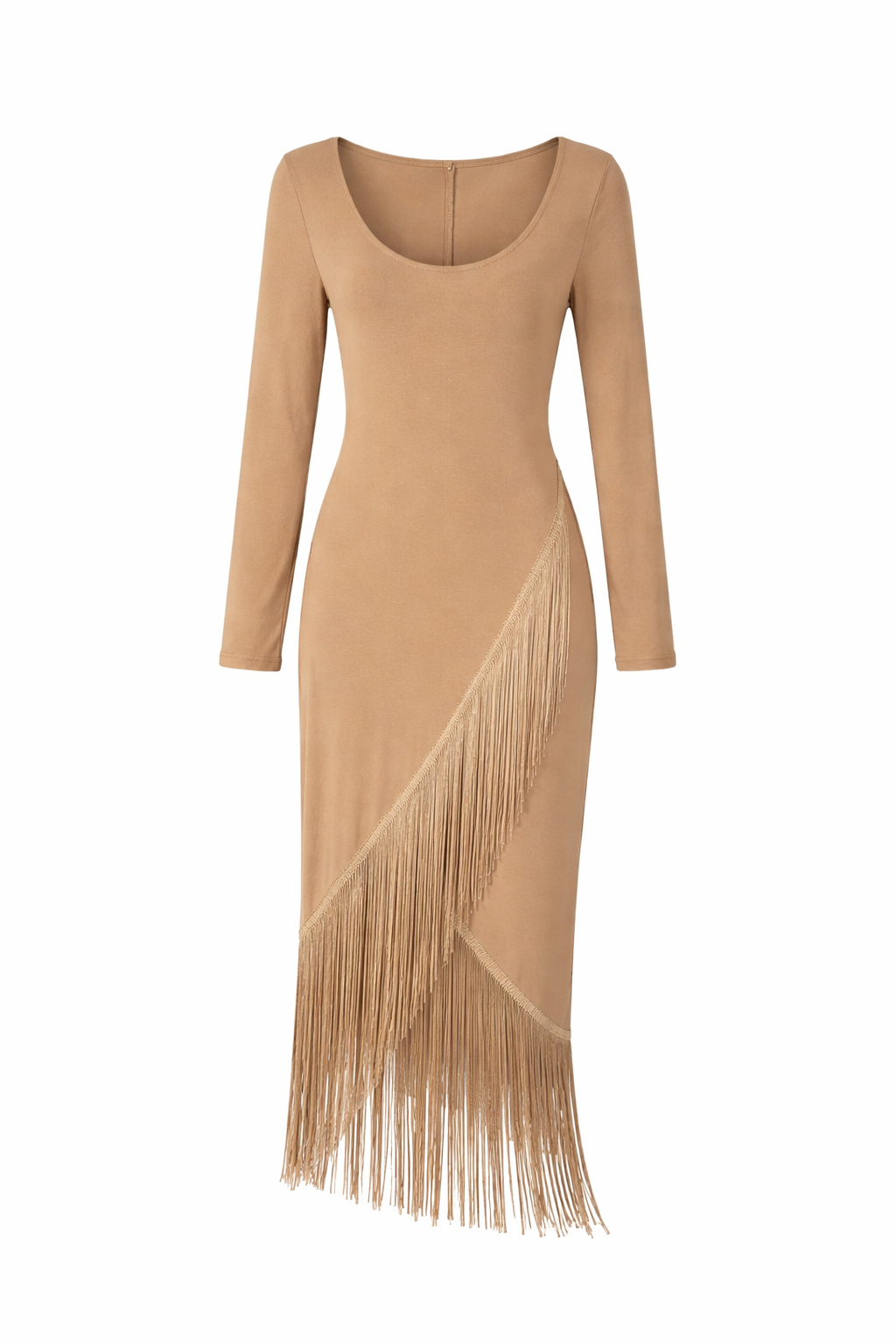 Nude Fringe Midi Dress