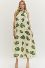 Palm Print Maxi Dress - Cream