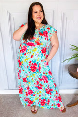 What A Vision Aqua Floral Fit & Flare Maxi Dress - Charming Charlie