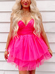 Never Too Late Dress - Hot pink tulle mini dress; layered skirt, sweetheart neckline from Sassy Shortcake