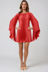 Long Sleeve Pleated Charmeuse Cocktail Cocktail Rene Ruiz Collection
