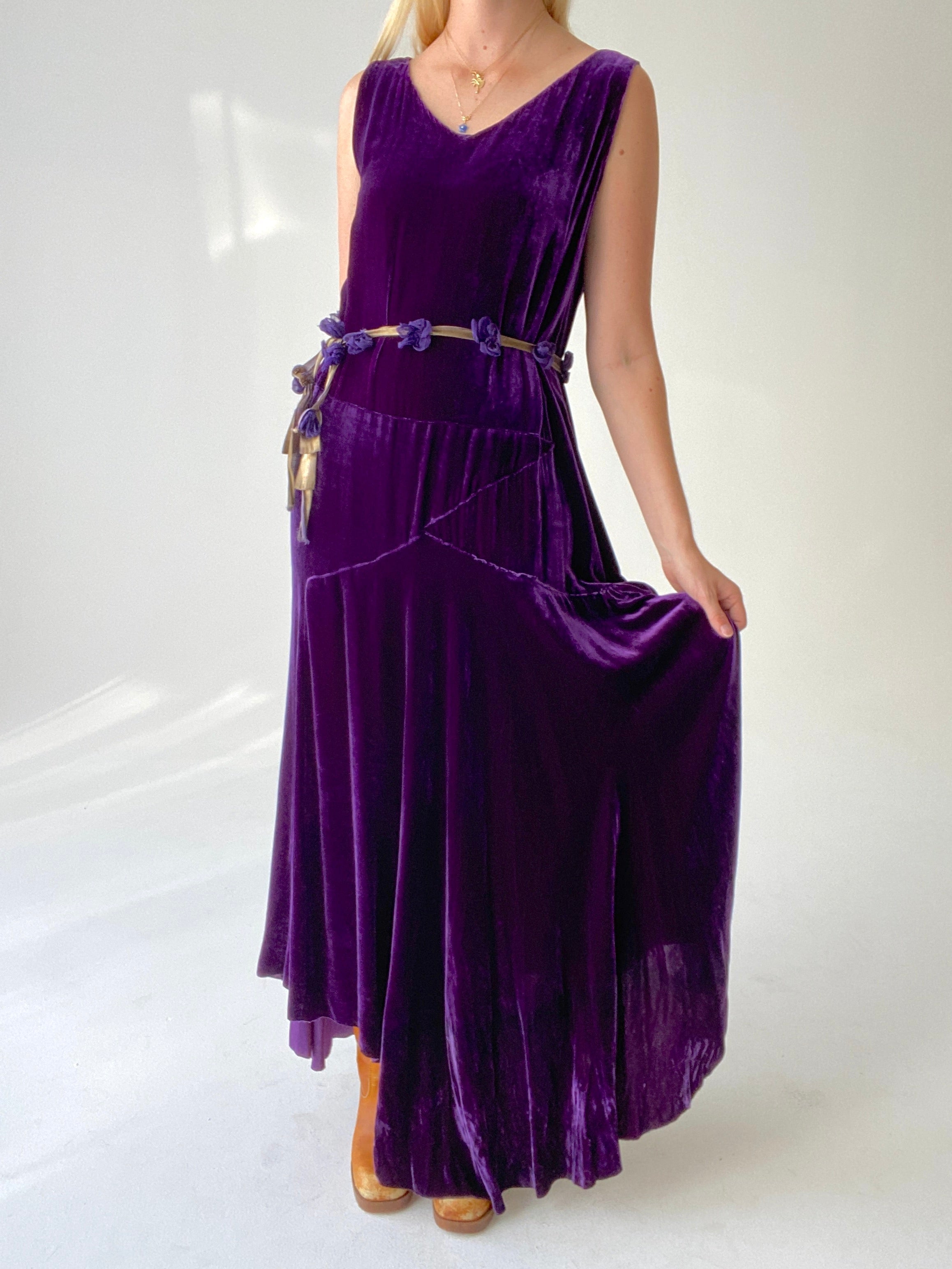 1920's Deep Purple Silk Velvet Dress