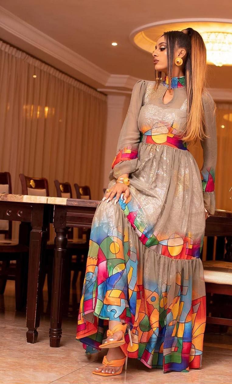 Ethiopian Eritrean Habesha Grey Chiffon Dress