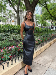 Black Cut Out Leather Dress