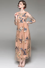 Embroidered Mesh Maxi Dress - Dress Album