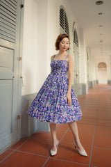 French Purple Floral Summer Swing Dress