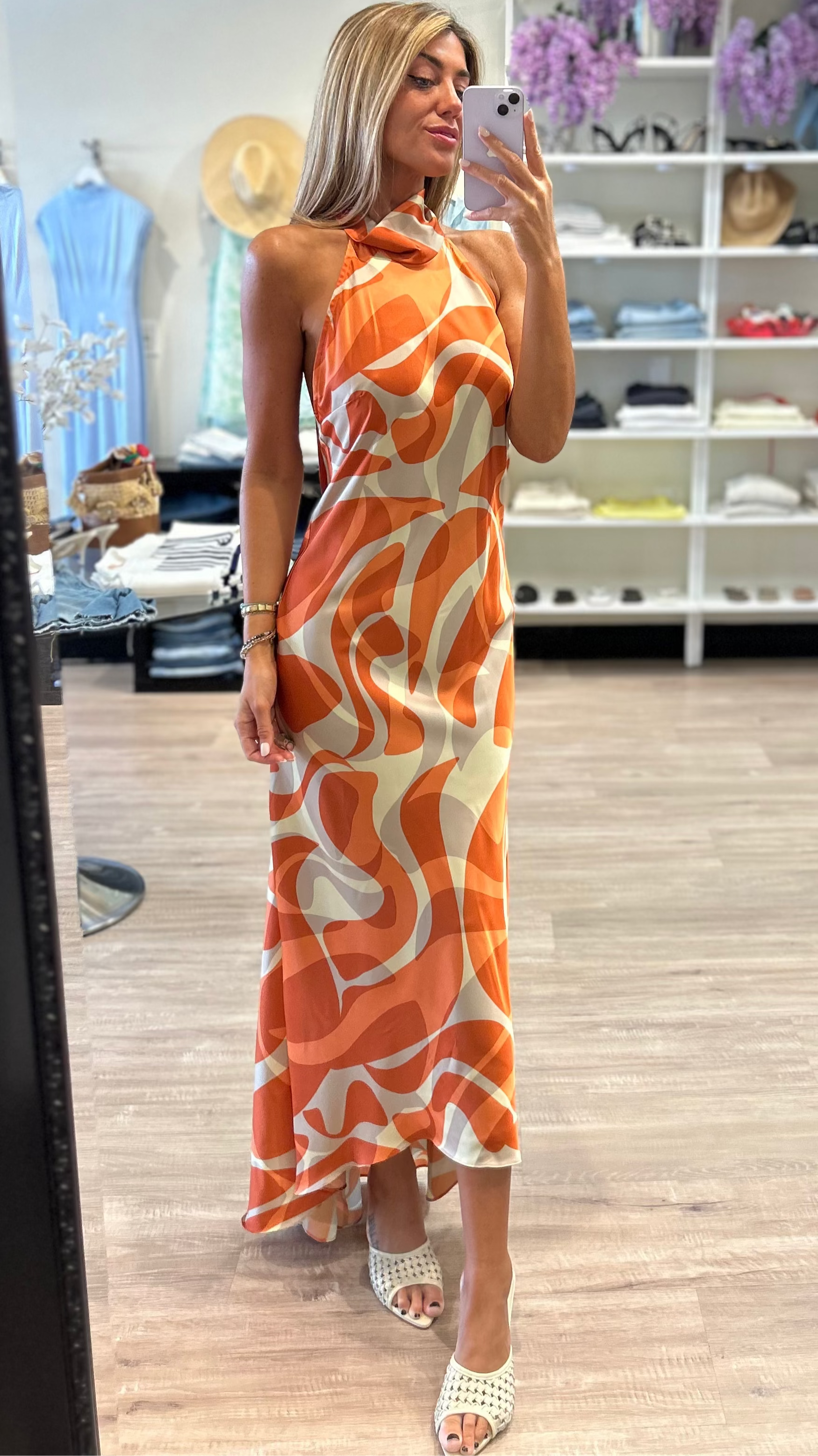 Misa Fiore Halter Maxi Dress in Abstract Summer Shade