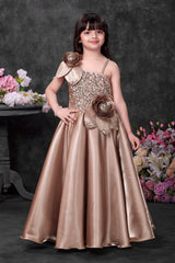 Champagne Blossom Designer Birthday Party Gown for Girls-luxury kids dresses