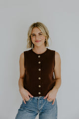 Rolled Hem Sleeveless Vest - Brown