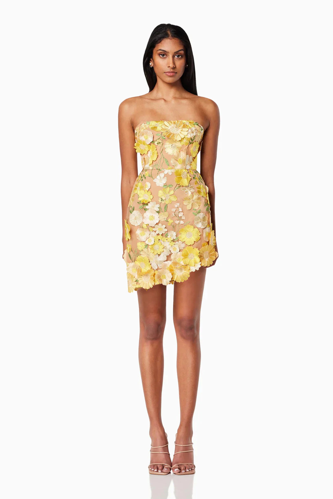 Woman wearing the Elliatt New Age 3D Floral Mini Dress