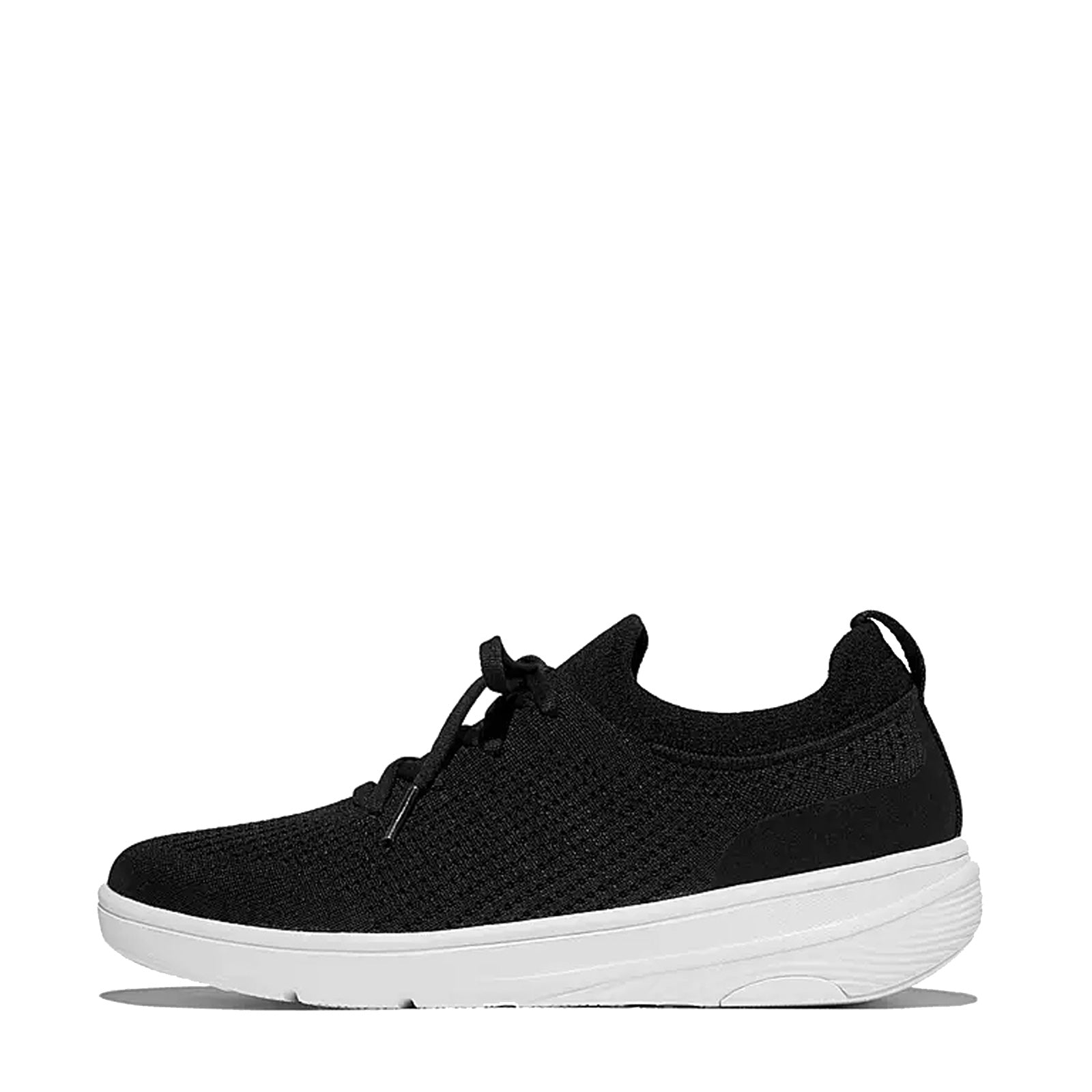 Women's FitFlop SUPER-Q Knit Slip-On Laced Sneaker BLACK WHITE JM1-001