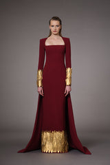 Burgundy dress with embroidery on the slit