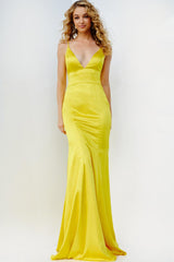 JVN by Jovani 08595 Yellow Satin Fit-n-Flare Dress JVN by Jovani