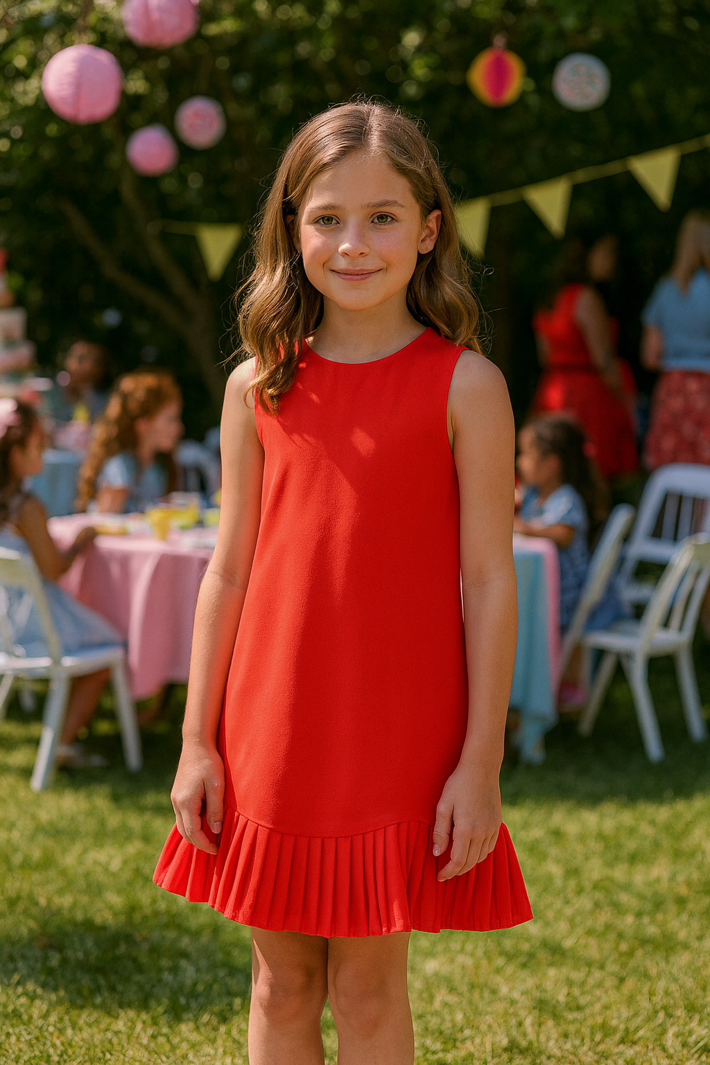 JUSBE- Tween Girls Pleated Hemline Sleeveless Red Dress - Cape Cod Fashionista