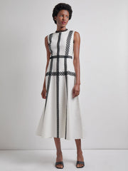 Modern Fit & Flare Cotton Eyelet Trim Maxi Dress, White/Black | Misook