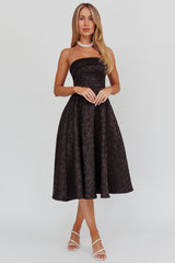 Worship Strapless A-Line Midi Dress Black by Selfie Leslie