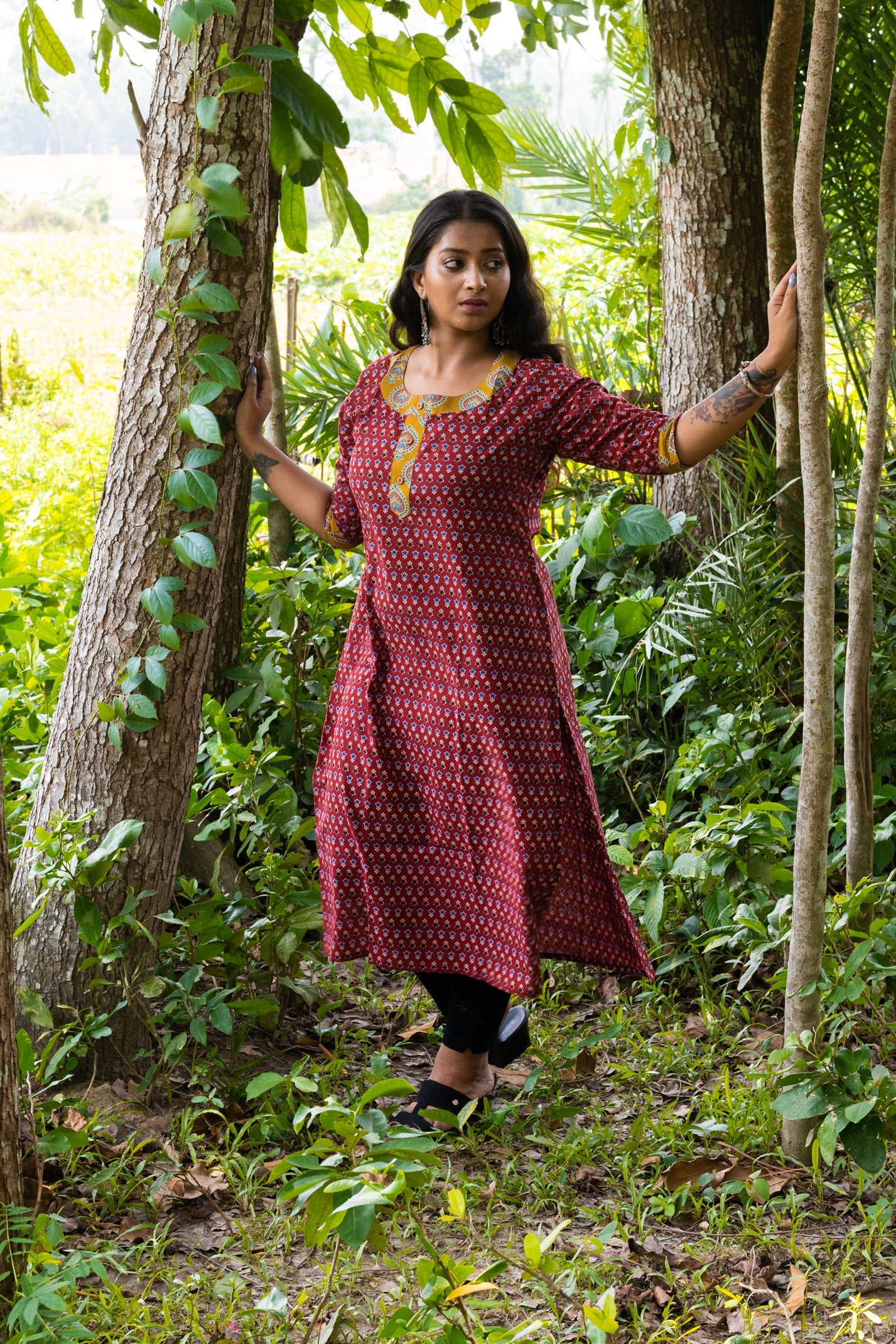 Meroon Designer Handmade Cotton Kurti - Uttariya