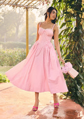 Alaya Pink and White Midi Corset Dress
