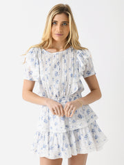 LoveShackFancy Women's Natasha Blue Frock Floral Dress - Saint Bernard