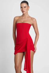 LEAU Mira Mesh Corset Dress Hire in Red. Sydney & Gold Coast Mini Dress Hire with Express Shipping & Simple Returns.