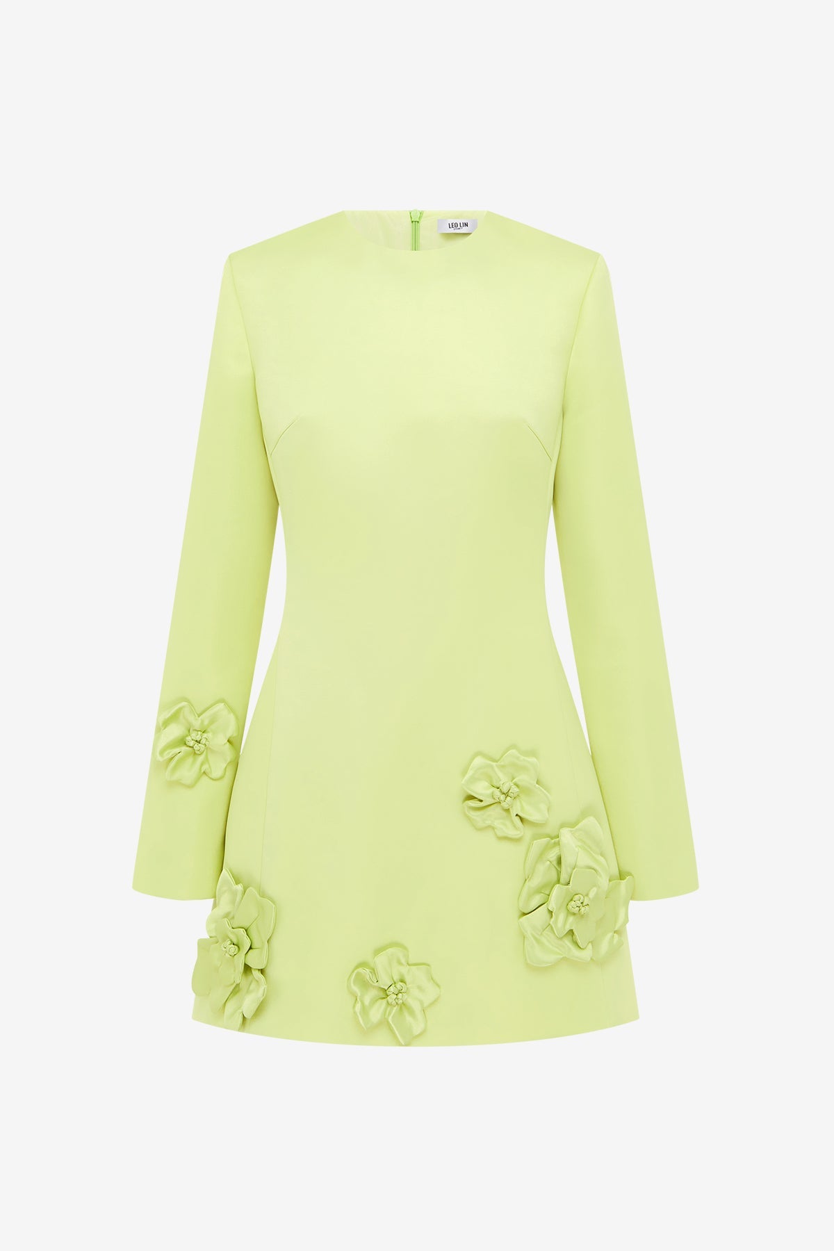 Aliza Long Sleeve Petal Mini Dress - Chartreuse Dress Mini