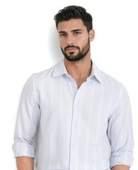 Rare Rabbit Men's Lorb Light Blue Cotton Fabric Full Sleeve Regular Collared Button Closure Stripe Print Shirt