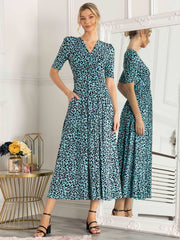 Jolie Moi Animal Print Wrap Neck Maxi Dress, Blue