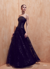 Exquisite Lucian Matis Leather, Lace and Sequins Long Evening Gown EVENING DRESSES, EVENING GOWNS, GOWNS, LONG DRESS, MOTHER OF THE BRIDE DRESS, MOTHER OF THE GROOM DRESS, WEDDING GUEST DRESSES, Long Island, New York, Mother of the Bride gowns near me, Woodbury Glenvale Mother of the Bride Bat Mitzvah Bar Mitzvah.