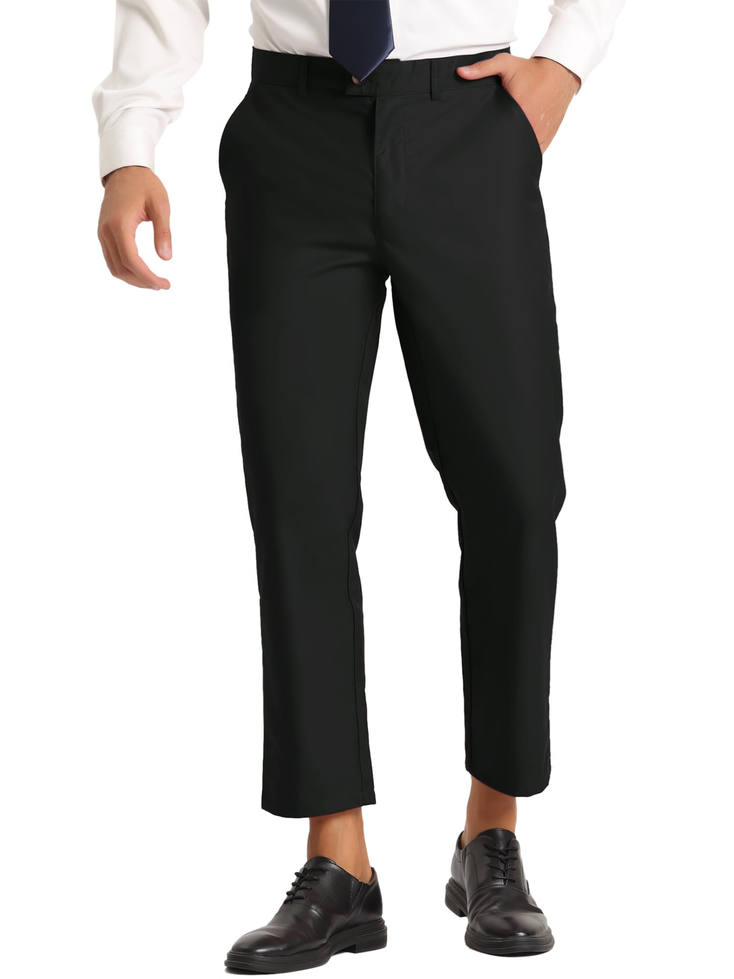 INSPIRE CHIC Men's Cropped Pants Slim Fit Flat Front Ankle-Length Dress Pants 38 Bright Black