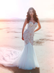 Illusion lace wedding dress with mesh skirt in desert