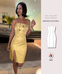 Rachel Green Yellow Strapless Dress Friends 90's Slit Dress Sewing Pattern PDF