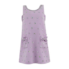 Lola & The Boys Lavender Crystal Heart Denim Bow Dress