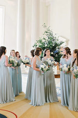 Light Blue Chiffon A-line V-neck Bridesmaid Dresses, Wedding Party Dress, MBD235 | bridesmaid dresses near me | cheap bridesmaid dresses | wedding guest dress | musebridals.com